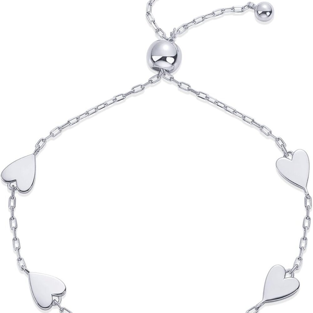 14K Gold Plated Matching Heart Charms Solitaire Bracelet Set for Women | Adjusta
